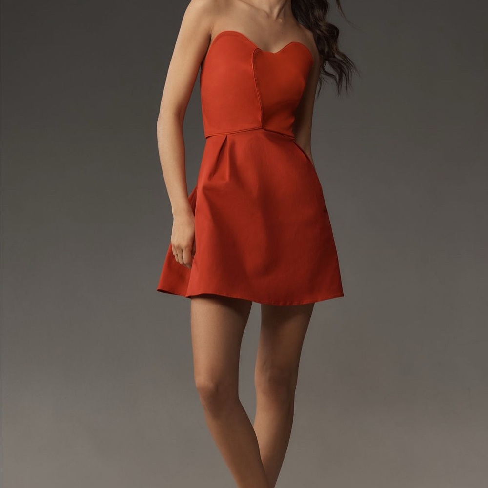 Farm Rio Heart Strapless Red Dress